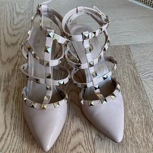 Mix No. 6 Blush Patent Pointed-Toe Studded Strappy Heels